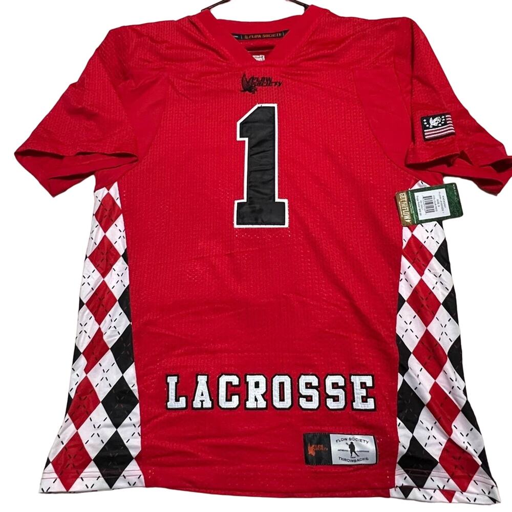 Flow Society Lacrosse Jersey Mens Small Red w/Argyle Sides Stitched New w/Tags